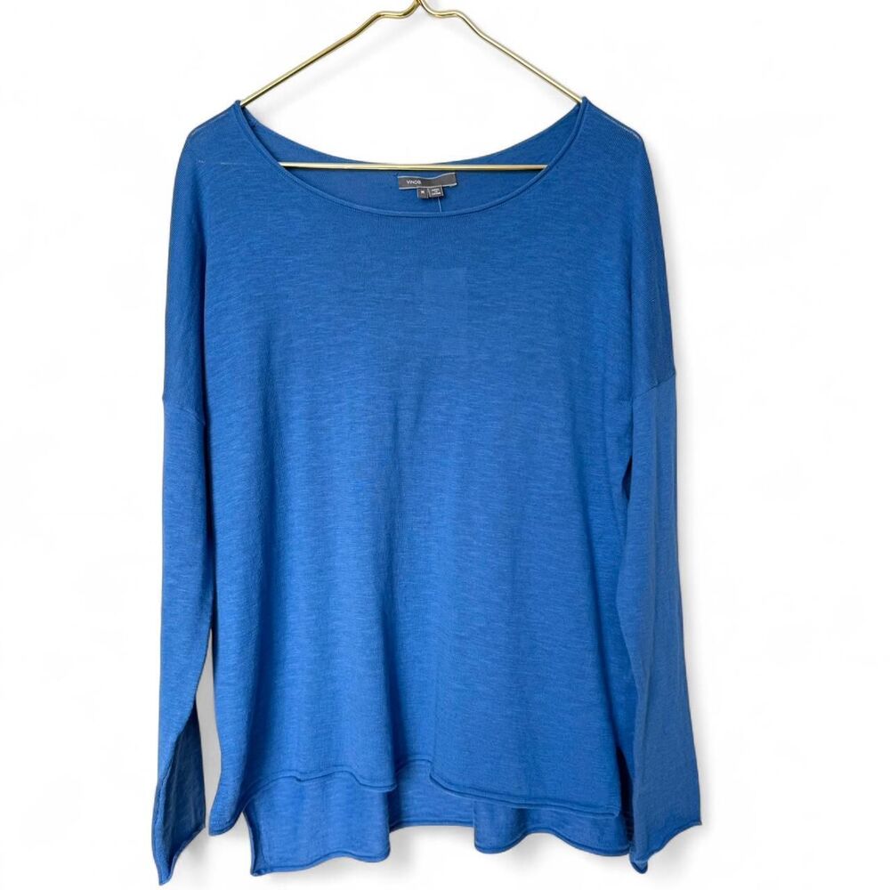 Vince NWT Blue 100% Cotton Textured Knit Sweater Lightweight Minimalist Size M